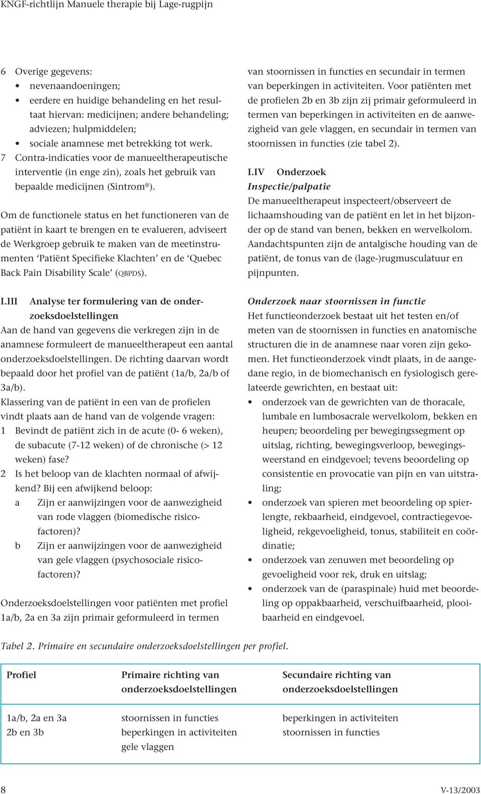 Om de functionele status en het functioneren van de patiënt in kaart te brengen en te evalueren, adviseert de Werkgroep gebruik te maken van de meetinstrumenten Patiënt Specifieke Klachten en de