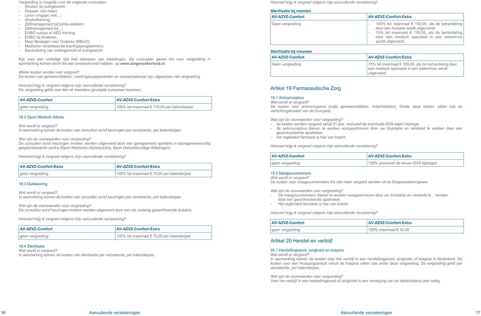 volledige lijst met adressen van instellingen, die cursussen geven die voor vergoeding in aanmerking komen en/of die een overeenkomst hebben, op www.zorgenzekerheid.nl.