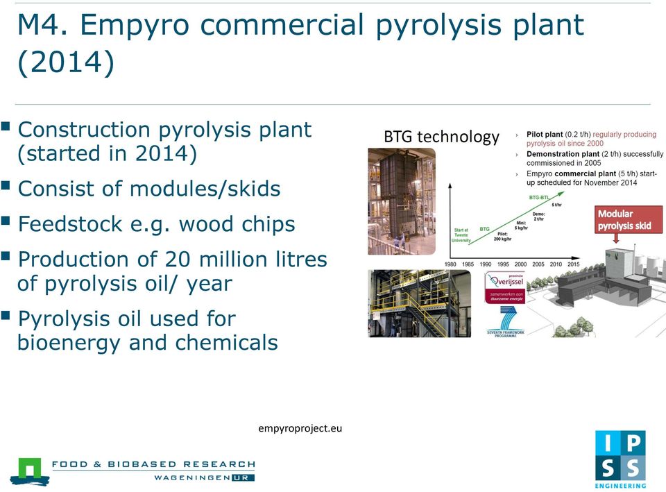 wood chips Production of 20 million litres of pyrolysis oil/ year