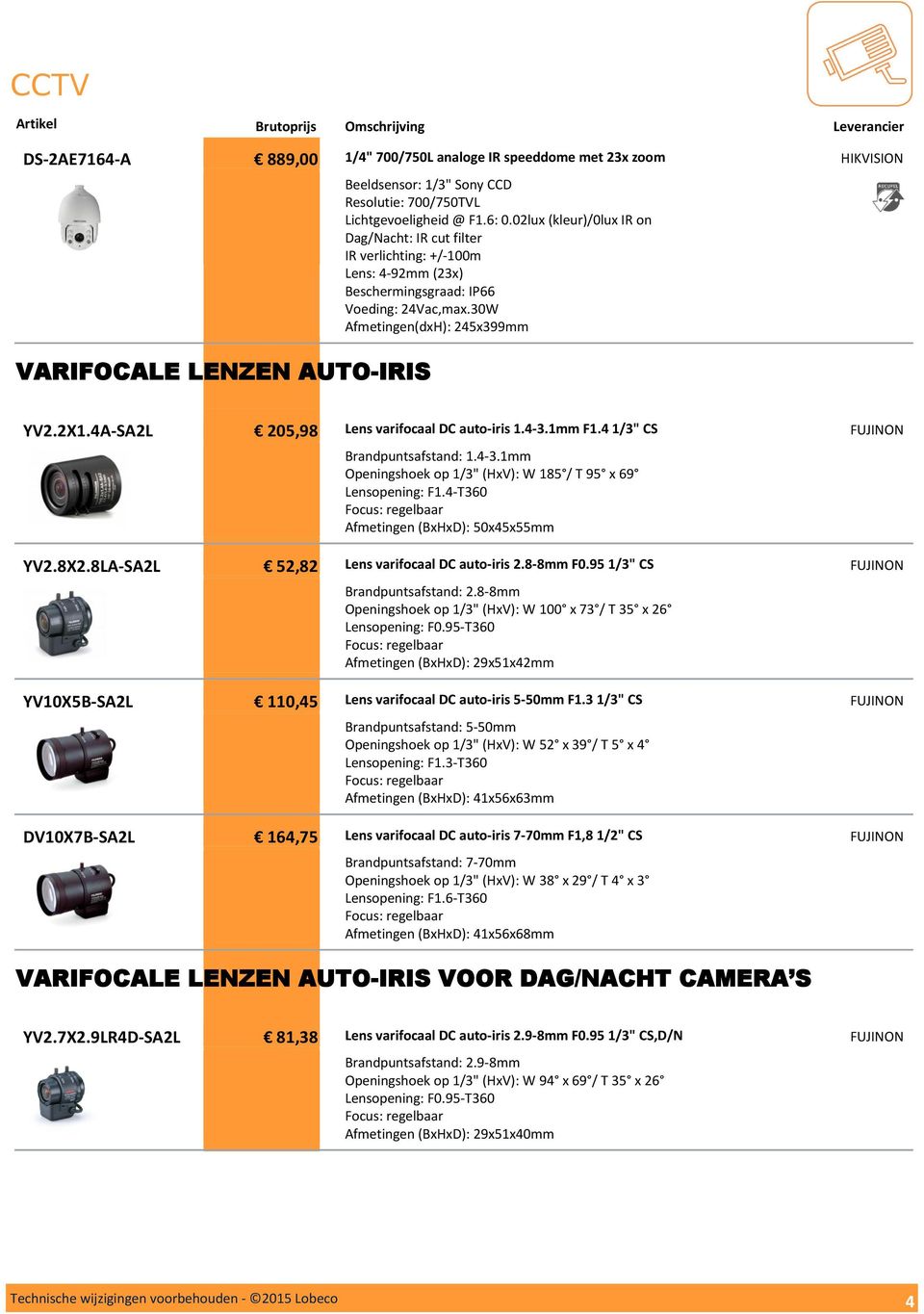 8LA-SA2L 52,82 YV10X5B-SA2L 110,45 DV10X7B-SA2L 164,75 Lens varifocaal DC auto-iris 1.4-3.1mm F1.4 1/3" CS Brandpuntsafstand: 1.4-3.1mm Openingshoek op 1/3" (HxV): W 185 / T 95 x 69 Lensopening: F1.