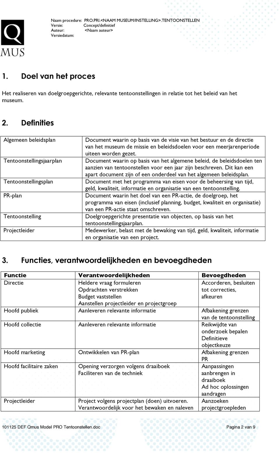 beleidsdoelen voor een meerjarenperiode uiteen worden gezet. Document waarin op basis van het algemene beleid, de beleidsdoelen ten aanzien van tentoonstellen voor een jaar zijn beschreven.