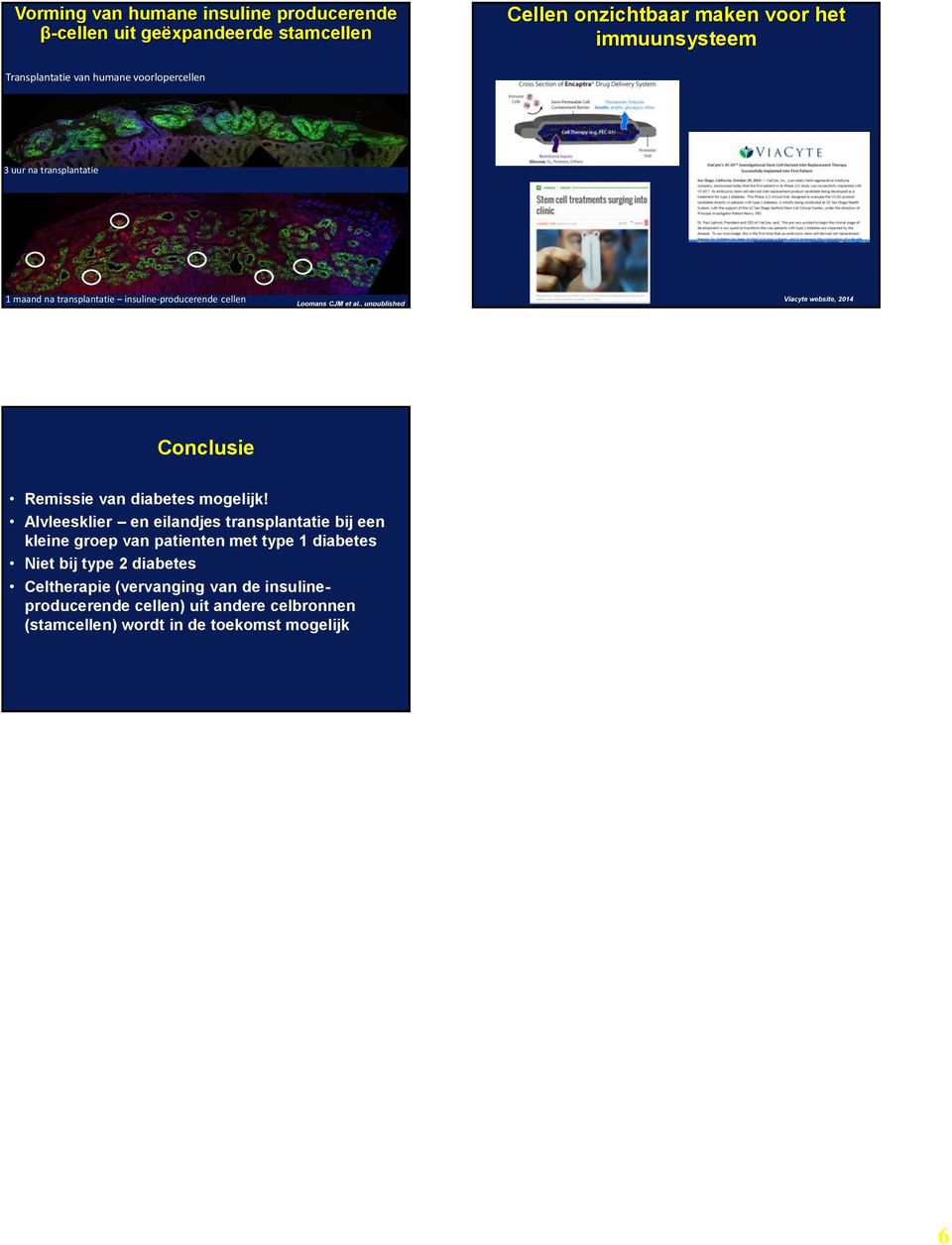 , unpublished Viacyte website, 2014 Conclusie Remissie van diabetes mogelijk!