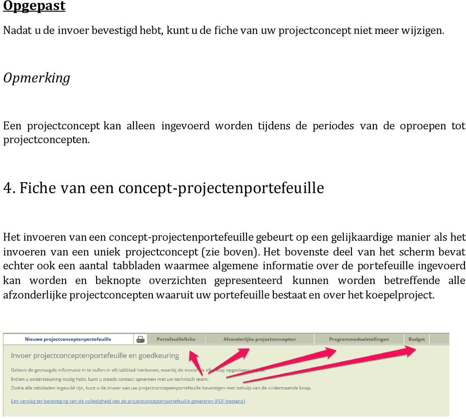 Fiche van een concept-projectenportefeuille Het invoeren van een concept-projectenportefeuille gebeurt op een gelijkaardige manier als het invoeren van een uniek projectconcept