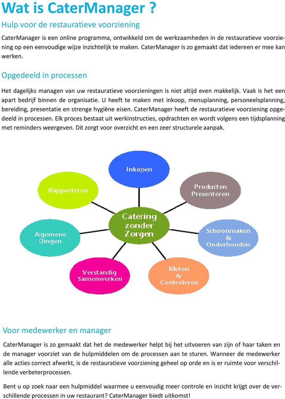 CaterManager is zo gemaakt dat iedereen er mee kan werken. Opgedeeld in processen Het dagelijks managen van uw restauratieve voorzieningen is niet altijd even makkelijk.