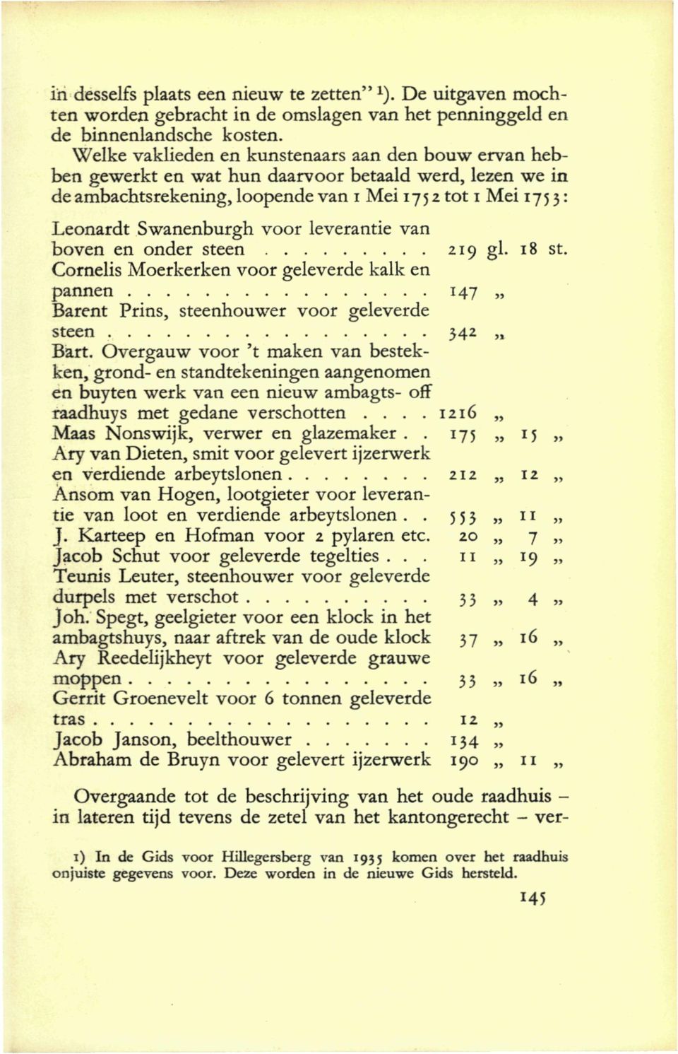leverantie van boven en onder steen 219 gl. 18 st. Cornelis Moerkerken voor geleverde kalk en pannen 147 Barent Prins, steenhouwer voor geleverde steen 342 Bart.