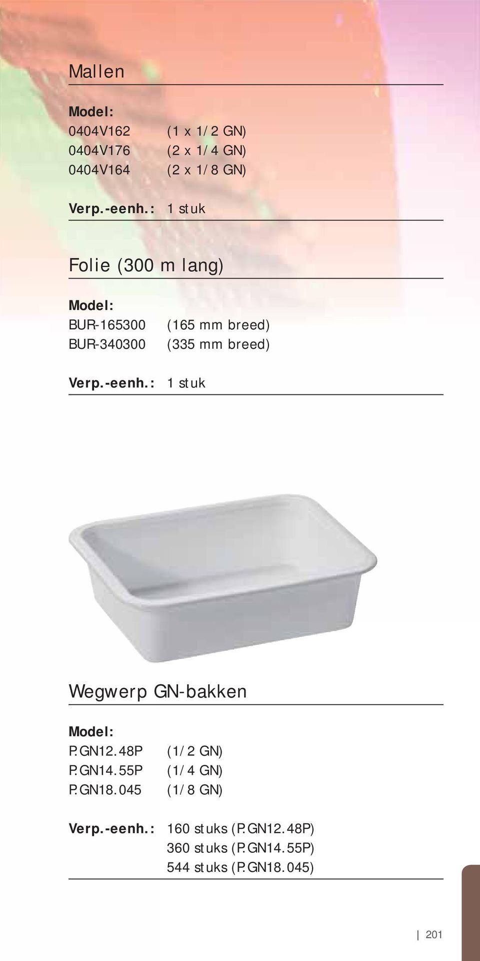 Wegwerp GN-bakken P.GN12.48P P.GN14.55P P.GN18.