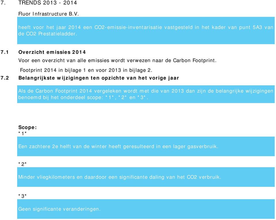 2 Belangrijkste wijzigingen ten opzichte van het vorige jaar Als de Carbon Footprint 2014 vergeleken wordt met die van 2013 dan zijn de belangrijke wijzigingen benoemd bij het