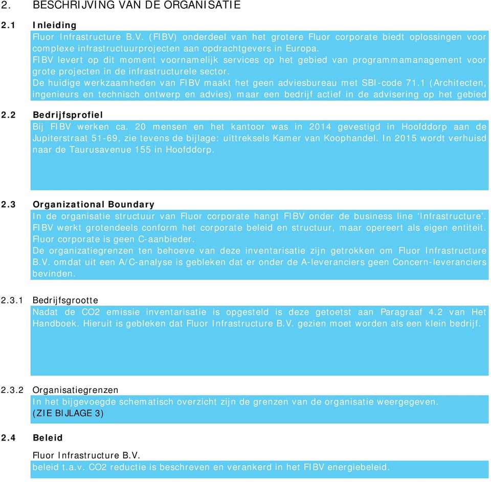 De huidige werkzaamheden van FIBV maakt het geen adviesbureau met SBI-code 71.1 (Architecten, ingenieurs en technisch ontwerp en advies) maar een bedrijf actief in de advisering op het gebied 2.