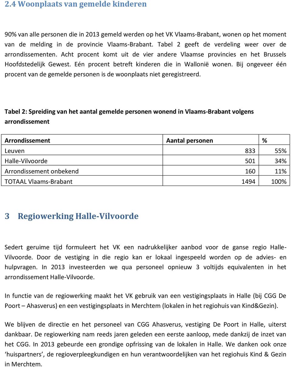 Eén procent betreft kinderen die in Wallonië wonen. Bij ongeveer één procent van de gemelde personen is de woonplaats niet geregistreerd.