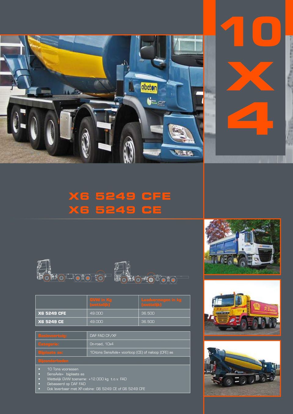 500 Basisvoertuig: Categorie: Bijplaats as: DAF FAD CF/F On-road, 10x4 10-tons SensAxle+