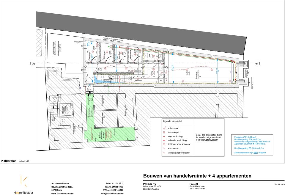 2 17 x 50 37 245 15 236 1 Bergruimte 1 Rf 1/2u Doorbreking naar e trappenhal gebuur volgens notariële akte inleidingen nutsvoorzieningen verluchting Bestaande kelder H = 212 gelijkvloers naar rechts