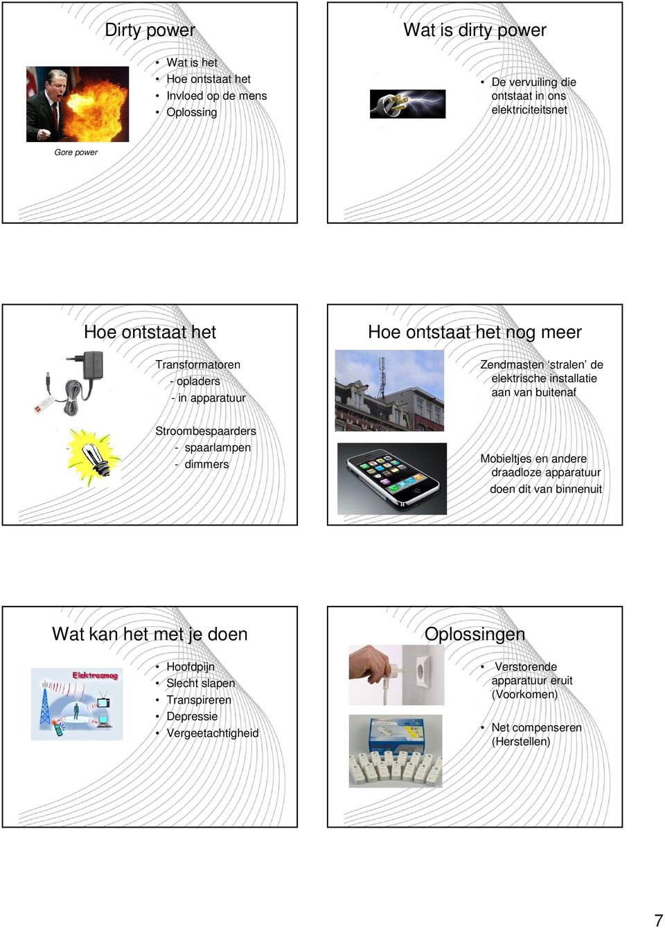 van buitenaf Stroombespaarders - spaarlampen - dimmers Mobieltjes en andere draadloze apparatuur doen dit van binnenuit Wat kan het met je doen