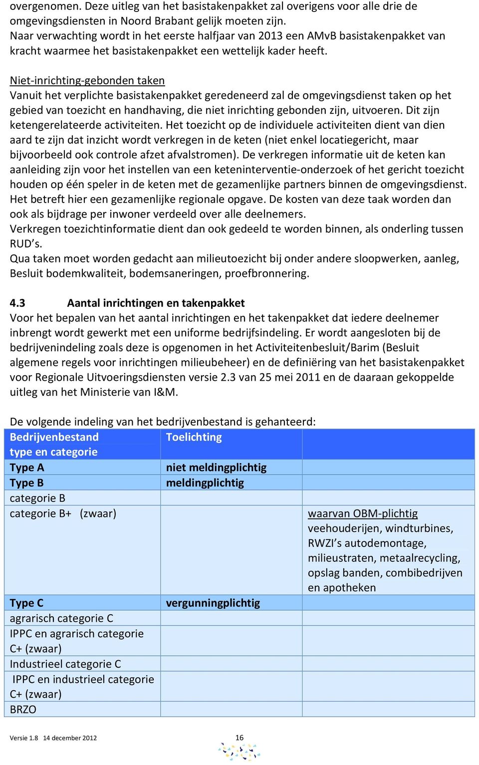 Niet-inrichting-gebonden taken Vanuit het verplichte basistakenpakket geredeneerd zal de omgevingsdienst taken op het gebied van toezicht en handhaving, die niet inrichting gebonden zijn, uitvoeren.