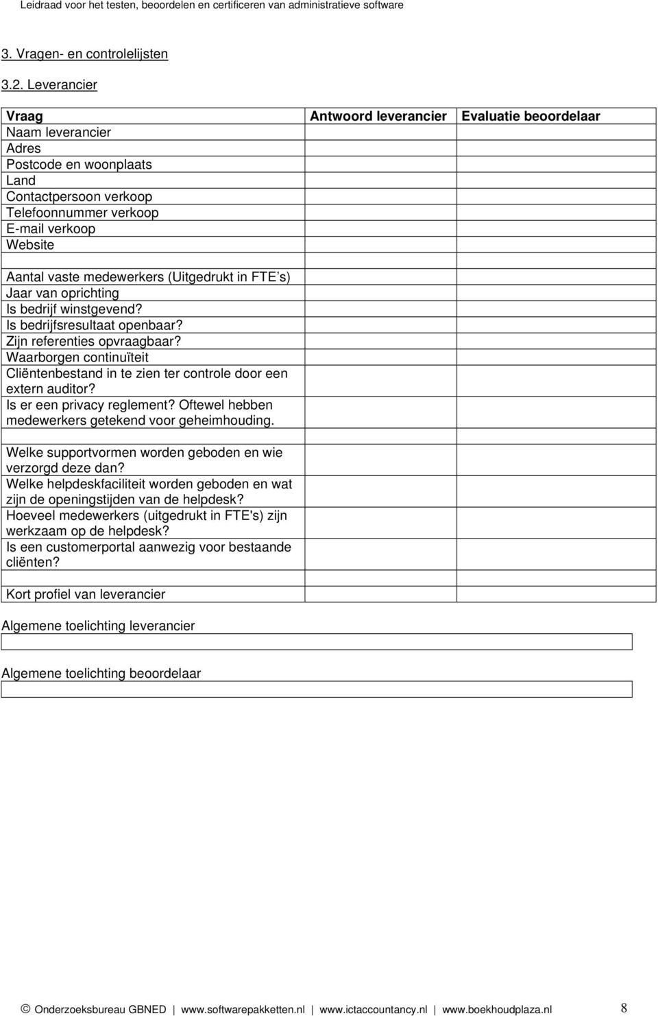 medewerkers (Uitgedrukt in FTE s) Jaar van oprichting Is bedrijf winstgevend? Is bedrijfsresultaat openbaar? Zijn referenties opvraagbaar?