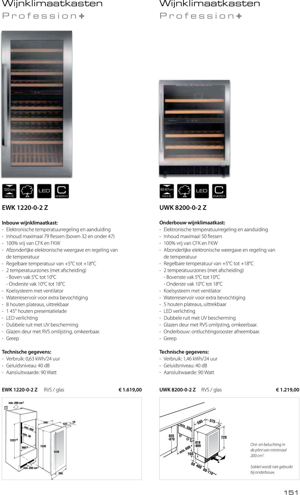 afscheiding) - Boven vak 5 C tot 10 C - Onderste vak 10 C tot 18 C - Koelsysteem met ventilator - Waterreservoir voor extra bevochtiging - 8 houten plateaus, uittrekbaar - 1 45 houten presentatielade