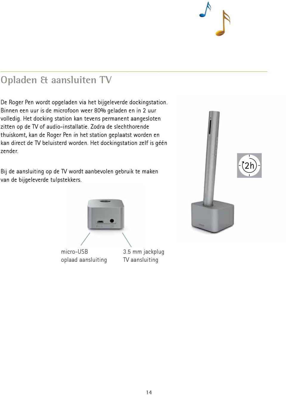 Het docking station kan tevens permanent aangesloten zitten op de TV of audio-installatie.