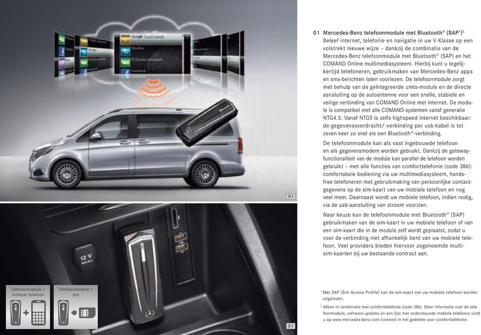 De telefoonmodule zorgt met behulp van de geïntegreerde umts-module en de directe aansluiting op de autoantenne voor een snelle, stabiele en veilige verbinding van COMAND Online met internet.