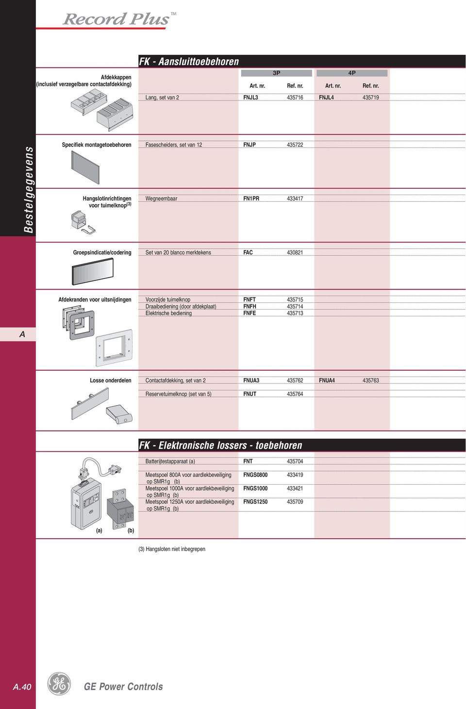 bediening FNFT FNFH FNFE 4575 4574 457 Losse onderdelen Contactafdekking, set van FNU 4576 FNU4 4576 Reservetuimelknop (set van 5) FNUT 45764 FK Elektronische lossers toebehoren Batterijtestapparaat