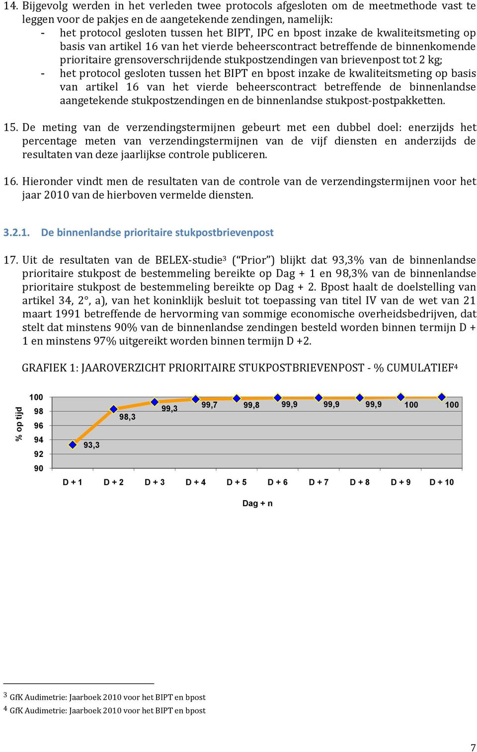 bpost inzake de kwaliteitsmeting op basis van artikel 16 van het vierde beheerscontract betreffende de binnenkomende prioritaire grensoverschrijdende stukpostzendingen van brievenpost tot 2 kg; - het