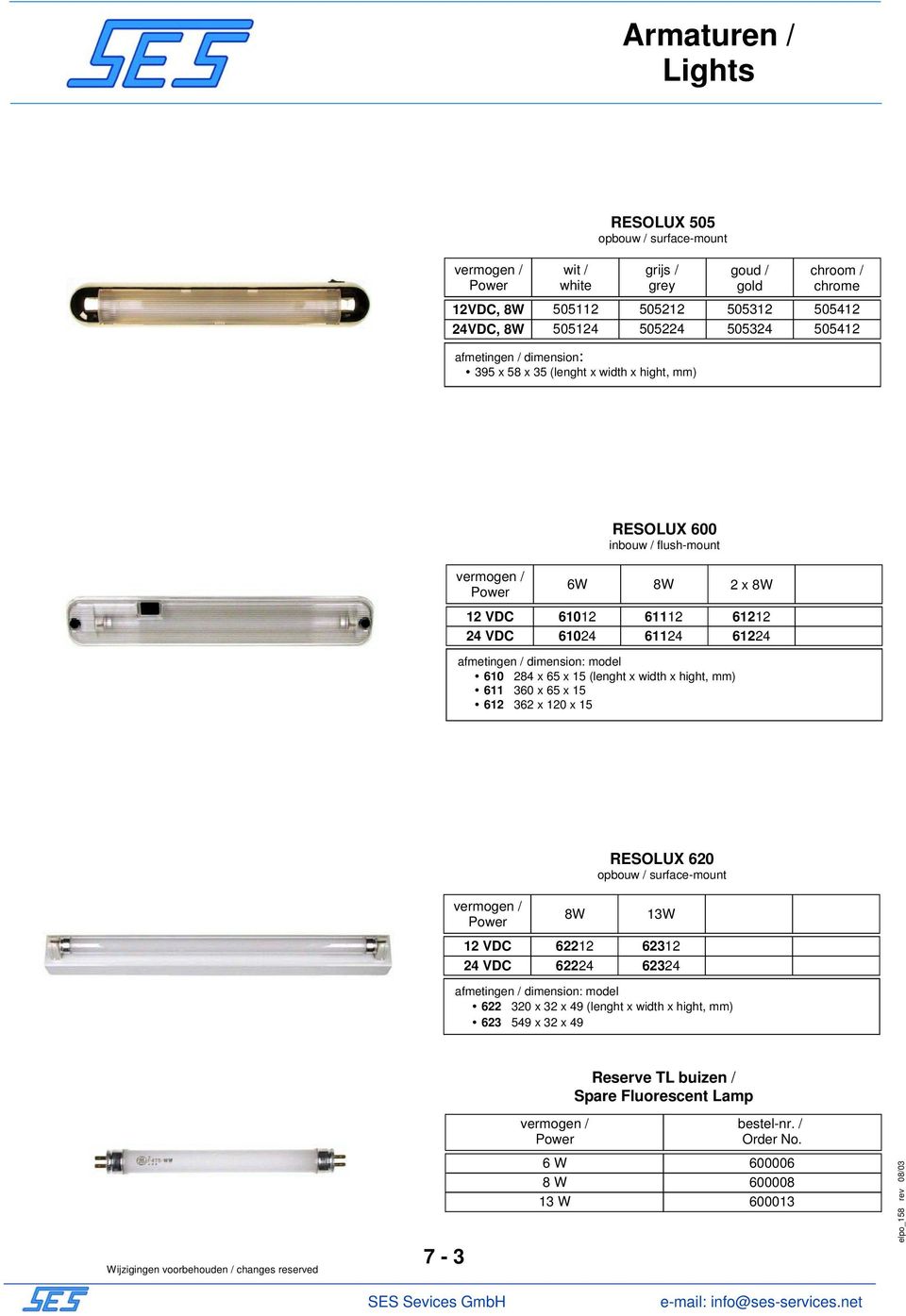 15 (lenght x width x hight, mm) 611 360 x 65 x 15 612 362 x 120 x 15 RESOLUX 620 12 VDC 8W 62212 62224 13W 62312 62324 afmetingen / dimension: model 622 320 x 32 x 49