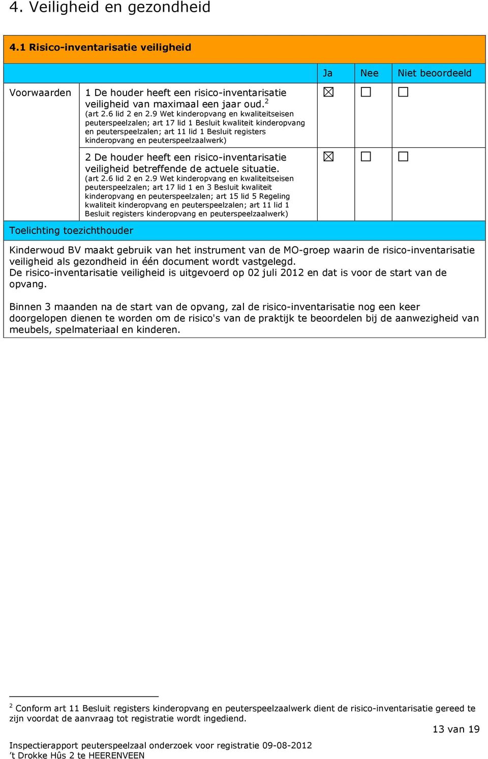 9 Wet kinderopvang en kwaliteitseisen peuterspeelzalen; art 17 lid 1 Besluit kwaliteit kinderopvang en peuterspeelzalen; art 11 lid 1 Besluit registers kinderopvang en peuterspeelzaalwerk)