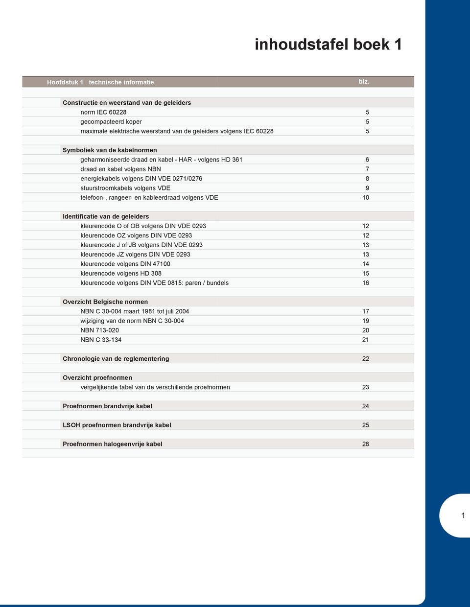 en kabel - HAR - volgens HD 361 6 draad en kabel volgens NBN 7 energiekabels volgens DIN VDE 0271/0276 8 stuurstroomkabels volgens VDE 9 telefoon-, rangeer- en kableerdraad volgens VDE 10