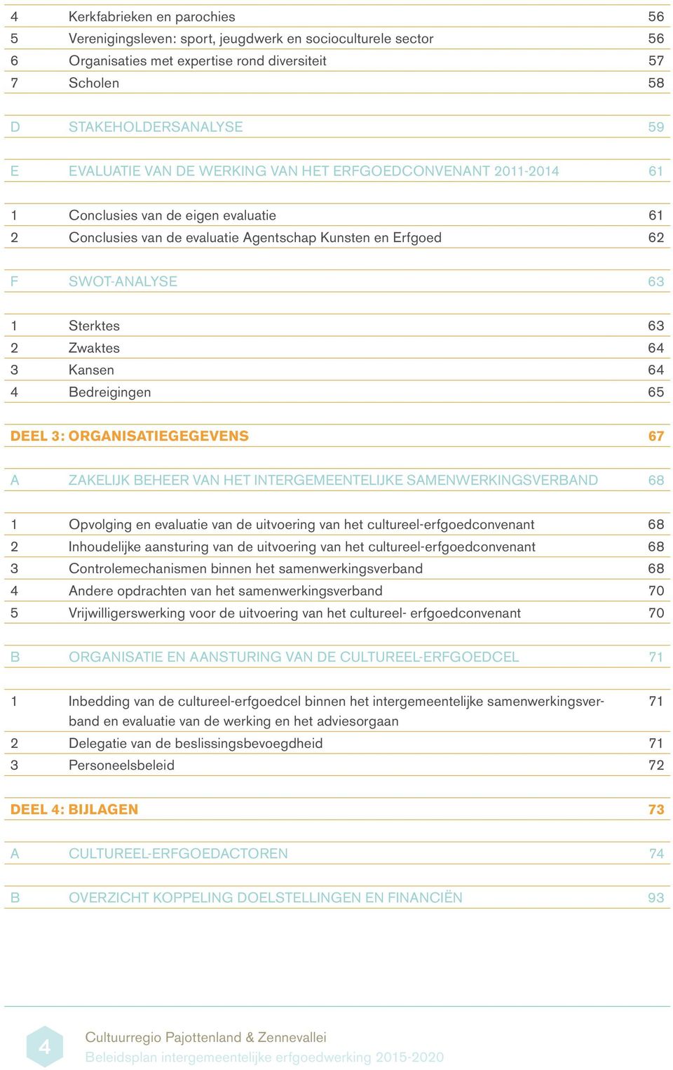 Kansen 64 4 Bedreigingen 65 DEEL 3: ORGANISATIEGEGEVENS 67 A ZAKELIJK BEHEER VAN HET INTERGEMEENTELIJKE SAMENWERKINGSVERBAND 68 1 Opvolging en evaluatie van de uitvoering van het