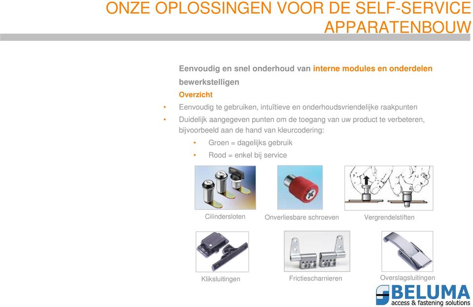 product te verbeteren, bijvoorbeeld aan de hand van kleurcodering: Groen = dagelijks gebruik Rood = enkel