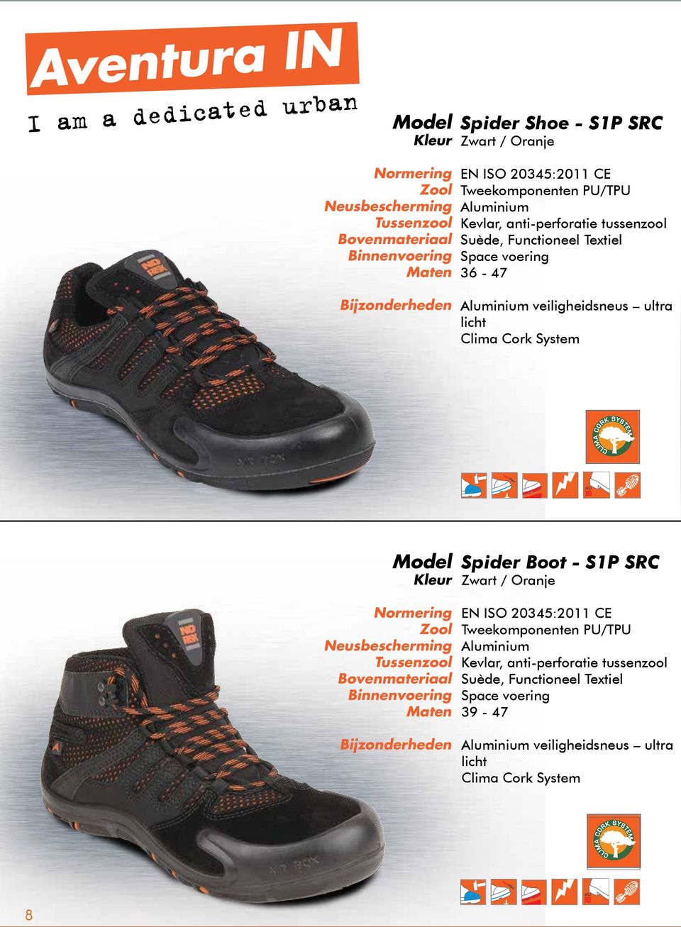 veiligheidsneus ultra licht Spider Boot - S1P SRC / Oranje Aluminium