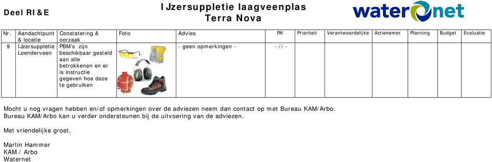 Evaluatie Mocht u nog vragen hebben en/of opmerkingen over de adviezen neem dan contact op met Bureau KAM/Arbo.