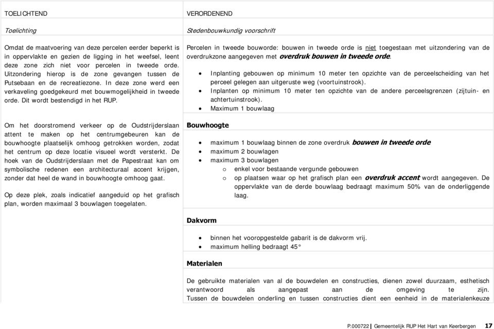 Om het doorstromend verkeer op de Oudstrijderslaan attent te maken op het centrumgebeuren kan de bouwhoogte plaatselijk omhoog getrokken worden, zodat het centrum op deze locatie visueel wordt