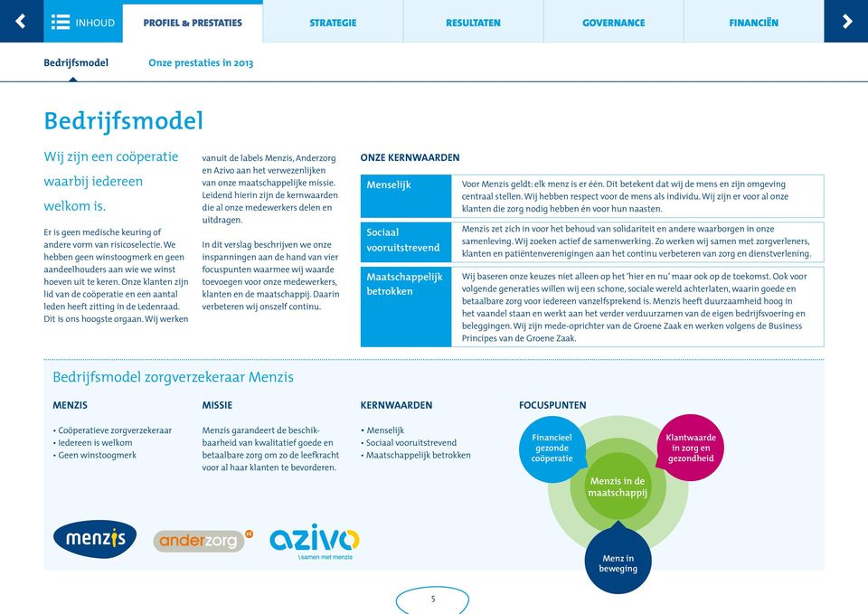 Dit is ons hoogste orgaan. Wij werken vanuit de labels Menzis, Anderzorg en Azivo aan het verwezenlijken van onze maatschappelijke missie.