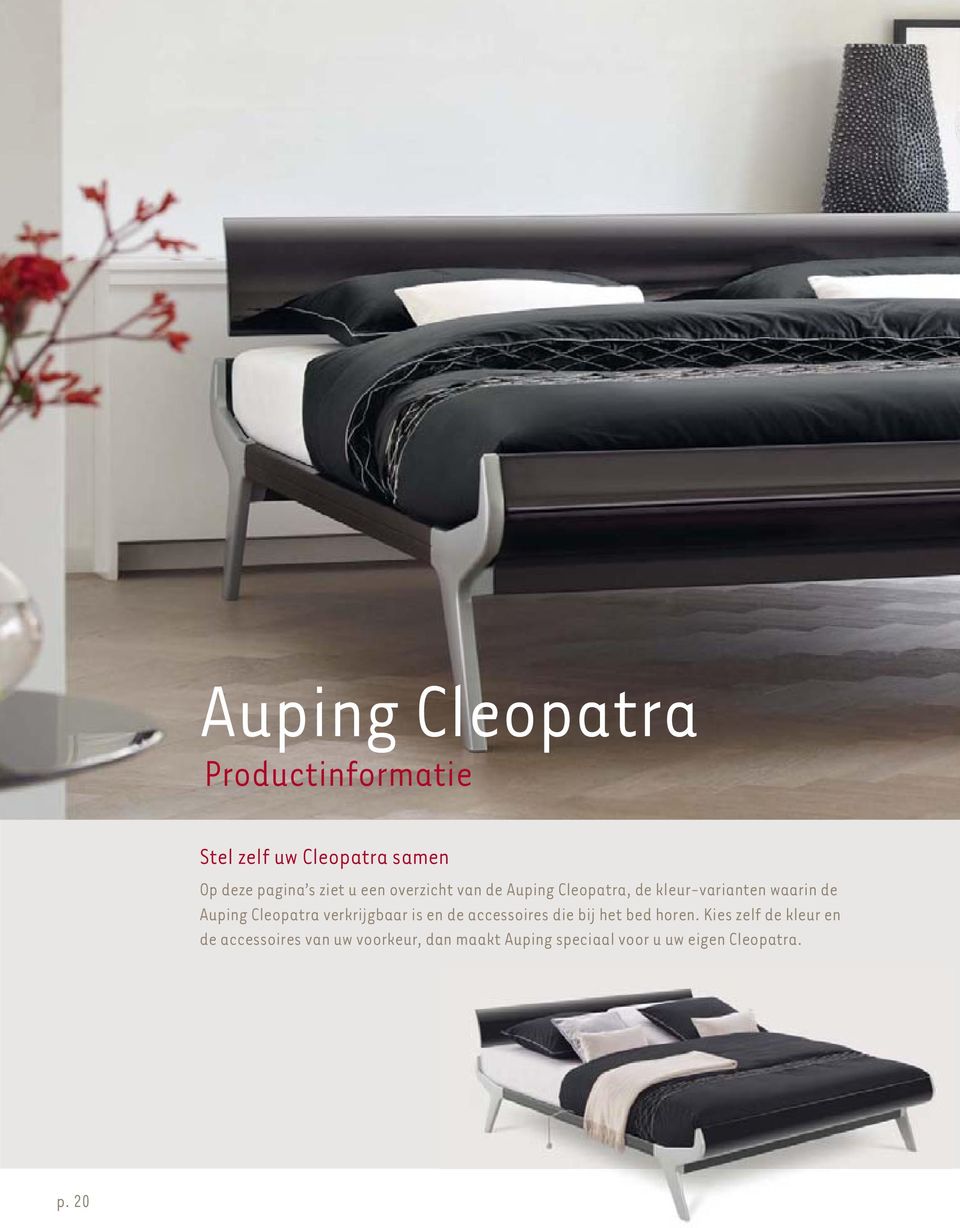 Cleopatra verkrijgbaar is en de accessoires die bij het bed horen.