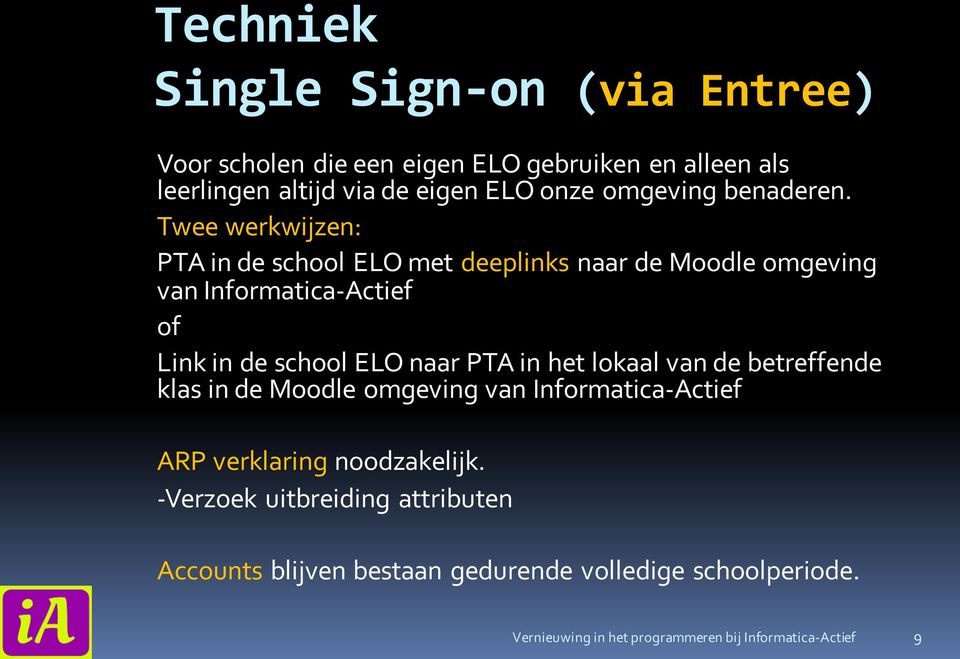 Twee werkwijzen: PTA in de school ELO met deeplinks naar de Moodle omgeving van Informatica-Actief of Link in de school