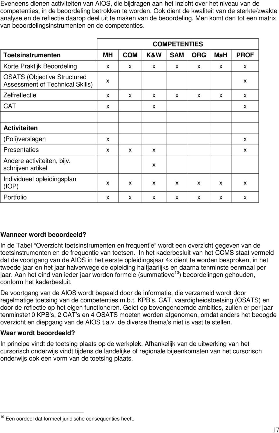 COMPETENTIES Toetsinstrumenten MH COM K&W SAM ORG MaH PROF Korte Praktijk Beoordeling x x x x x x x OSATS (Objective Structured Assessment of Technical Skills) x Zelfreflectie x x x x x x x CAT x x x