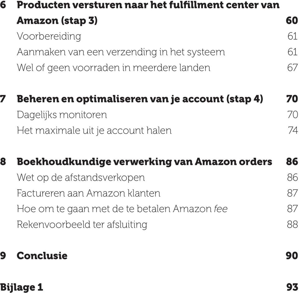 70 Het maximale uit je account halen 74 8 Boekhoud kundige verwerking van Amazon orders 86 Wet op de afstandsverkopen 86