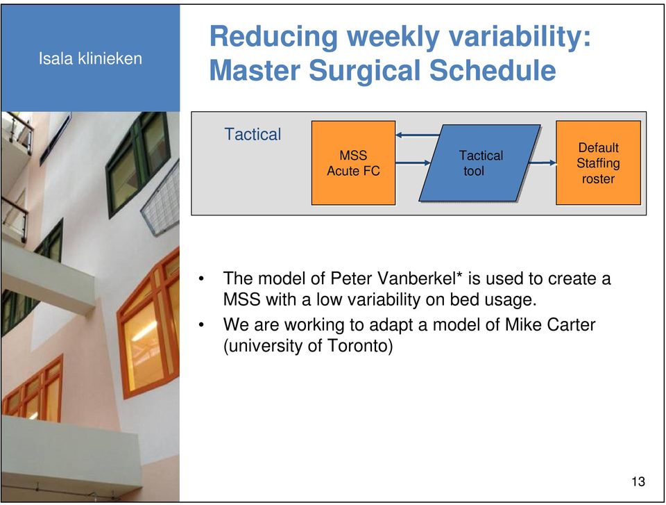 Vanberkel* is used to create a MSS with a low variability on bed