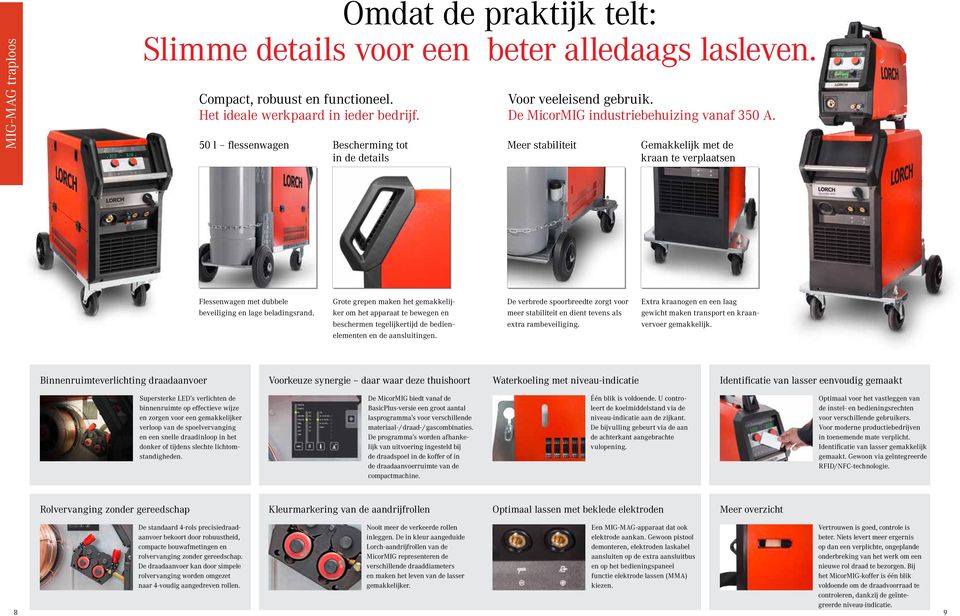 lichtomstandigheden. De standaard 4-rols precisiedraadaanvoer bekoort door robuustheid, compacte bouwafmetingen en rolvervanging zonder gereedschap.