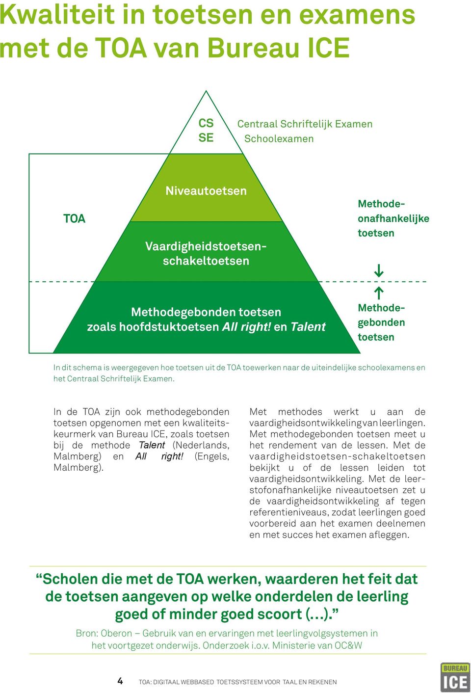 en Talent Methodegebonden toetsen In dit schema is weergegeven hoe toetsen uit de TOA toewerken naar de uiteindelijke schoolexamens en het Centraal Schriftelijk Examen.