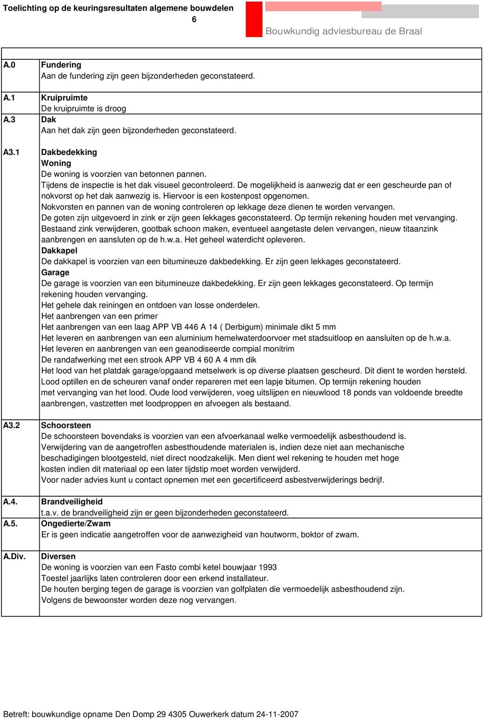 De mogelijkheid is aanwezig dat er een gescheurde pan of nokvorst op het dak aanwezig is. Hiervoor is een kostenpost opgenomen.