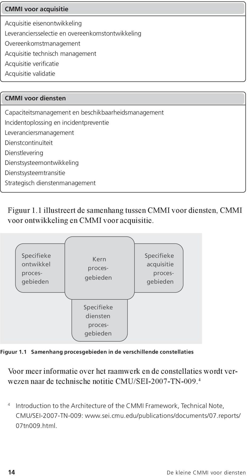 Dienstsysteemtransitie Strategisch dienstenmanagement Figuur 1.1 illustreert de samenhang tussen CMMI voor diensten, CMMI voor ontwikkeling en CMMI voor acquisitie.