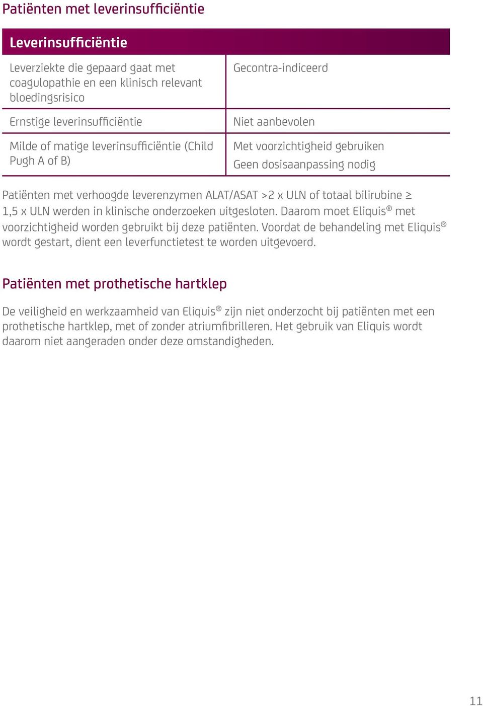 bilirubine 1,5 x ULN werden in klinische onderzoeken uitgesloten. Daarom moet Eliquis met voorzichtigheid worden gebruikt bij deze patiënten.