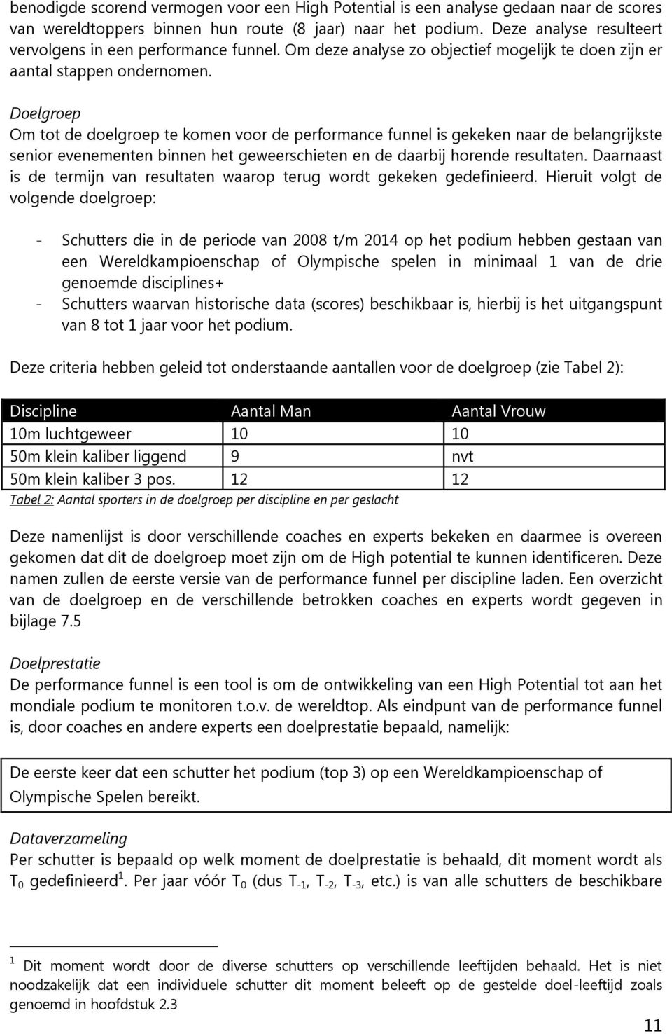 Doelgroep Om tot de doelgroep te komen voor de performance funnel is gekeken naar de belangrijkste senior evenementen binnen het geweerschieten en de daarbij horende resultaten.