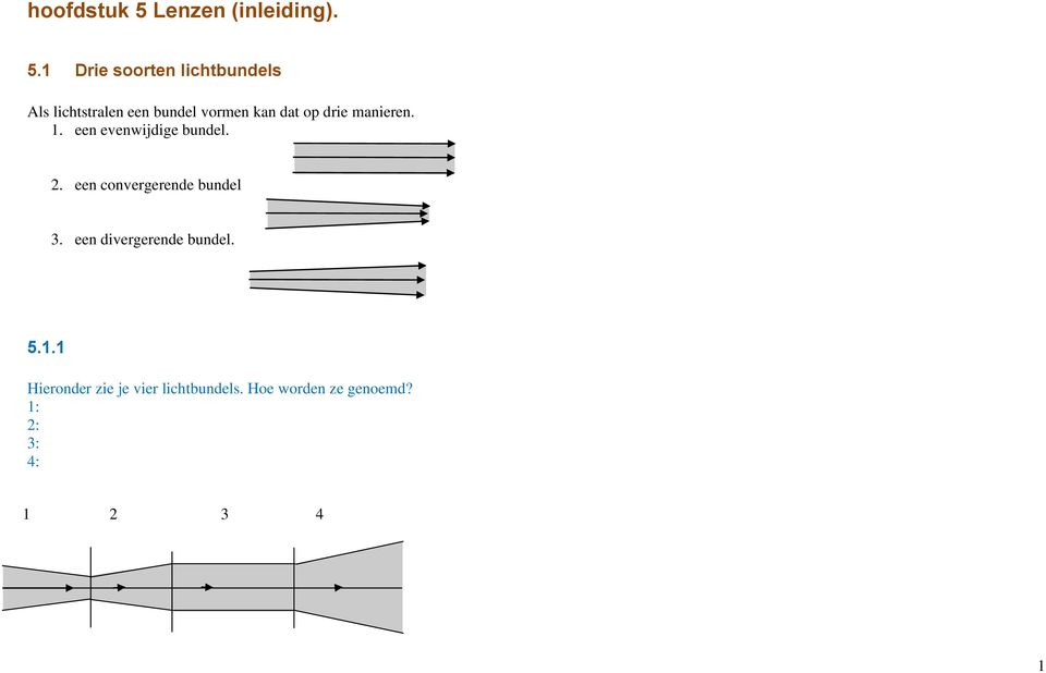 1 Drie soorten lichtbundels Als lichtstralen een bundel vormen kan dat