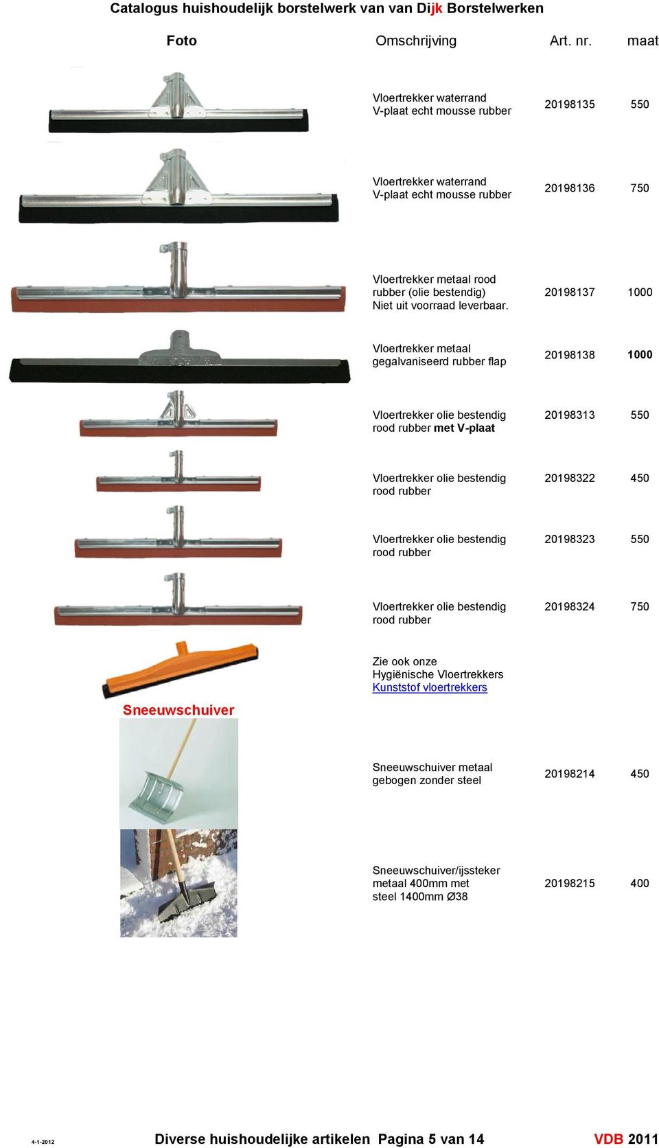 20198137 1000 Vloertrekker metaal gegalvaniseerd rubber flap 20198138 1000 Vloertrekker olie bestendig rood rubber met V-plaat 20198313 550 Vloertrekker olie bestendig rood rubber 20198322 450