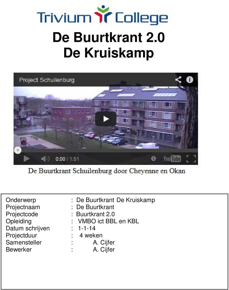 Projectnaam : De Buurtkrant Projectcode : Buurtkrant 2.