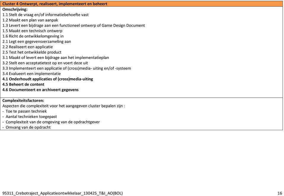 2 Realiseert een applicatie 2.5 Test het ontwikkelde product 3.1 Maakt of levert een bijdrage aan het implementatieplan 3.2 Stelt een acceptatietest op en voert deze uit 3.