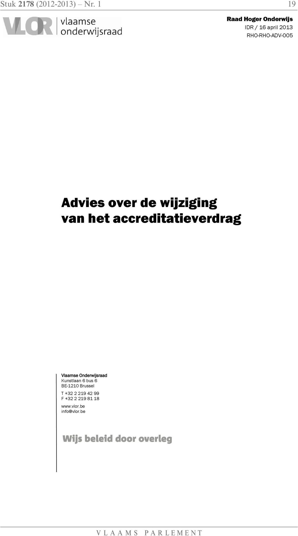 Advies over de wijziging van het accreditatieverdrag Vlaamse