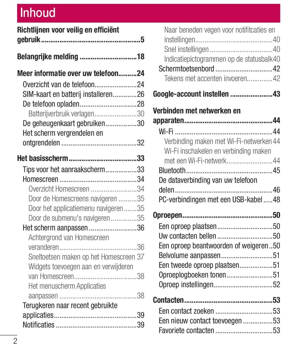 ..33 Homescreen...34 Overzicht Homescreen...34 Door de Homescreens navigeren...35 Door het applicatiemenu navigeren...35 Door de submenu's navigeren...35 Het scherm aanpassen.