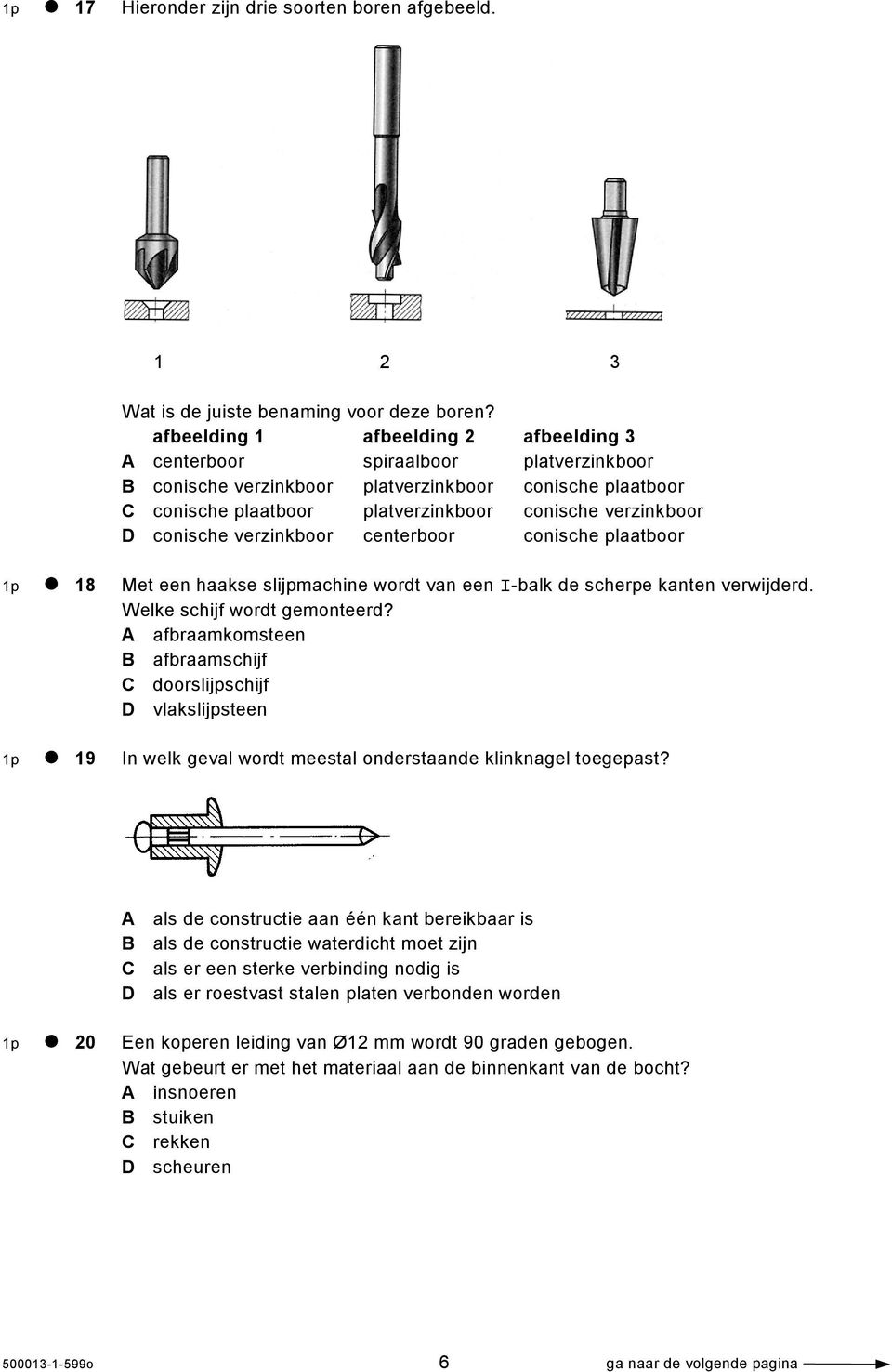 conische verzinkboor centerboor conische plaatboor 1p 18 Met een haakse slijpmachine wordt van een I-balk de scherpe kanten verwijderd. Welke schijf wordt gemonteerd?